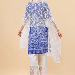 Sangria Blue Ethnic Motifs Printed Thread Work Sequinned Kurta & Trouser With Dupatta image 5