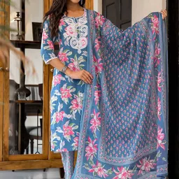Sangria Yoke Embroidered & Printed Kurta With Trousers & Dupatta Set image 5