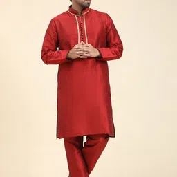 Moda Rapido Men Ethnic Motifs Regular Thread Work Kurta with Pyjamas & With Dupatta image 5