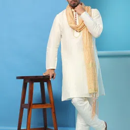 Moda Rapido Men Ethnic Motifs Embroidered Regular Thread Work Kurta with Pyjamas & With Dupatta image 3