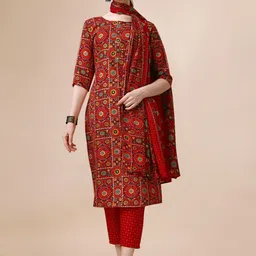 Berrylicious Ethnic Printed Regular Pure Cotton Straight Kurta With Trousers & Dupatta-40