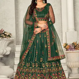 KALINI Embroidered Thread Work Ready to Wear Lehenga & Unstitched Blouse With Dupatta-picture-40