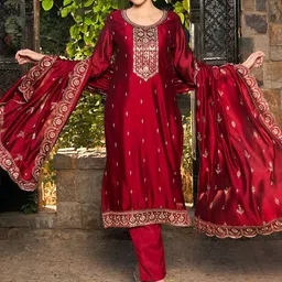 Indo Era Ethnic Motifs Embroidered Round Neck Thread Work Kurta with Trousers & Dupatta-37