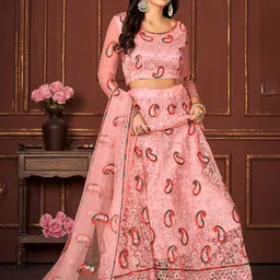 KALINI Embroidered Thread Work Net Ready to Wear Lehenga & Unstitched Blouse With Dupatta image 5