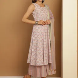 Jompers Geometric Printed Regular Kurta with Trousers & Dupatta image 2
