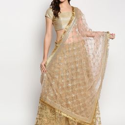 Dupatta Bazaar Pink & Gold-Toned Ethnic Motifs Embroidered Dupatta with Zardozi-25