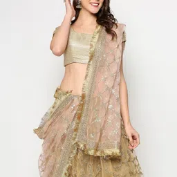 Dupatta Bazaar Pink & Gold-Toned Ethnic Motifs Embroidered Dupatta with Zardozi image 3