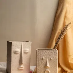 Glimpse Homes Off White 2 Pieces Ceramic Bohemian Flower Vase-image-17