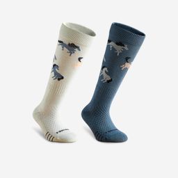 Kids' Horse Riding Socks SKS 500 Twin-Pack - Teal/Green Patterns-27