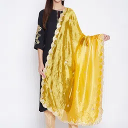 Clora Creation Yellow & Black Embroidered Dupatta with Gotta Patti-picture-29