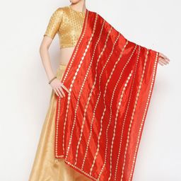 Dupatta Bazaar Red & Gold-Toned Embroidered Dupatta with Gotta Patti-6