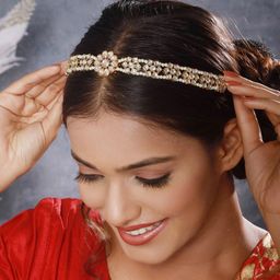 Anouk Gold-Toned Gold-Plated Kundan-Studded & Pearl Beaded Sheeshphool-image-17