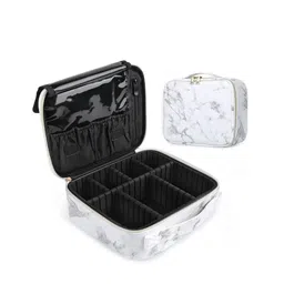 LACOPINE White Marble Printed 12 Inch 1 Layer Cosmetic Organizer Travel Makeup Bag-39
