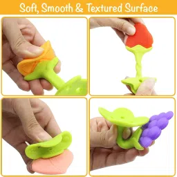 mastela Silicone BPA Free Fruit Shape Teethers for Baby/Infants (Strawberry & Apple) Teether image 4