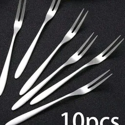 manorath Pack of 10 Pieces Stainless Steel 2-Prong Fruit & Appetizer Fork Set Disposable Stainless Steel Fruit Fork Set-picture-24