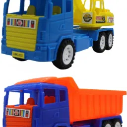 Set of 2 Combo Friction powered Blue|Yellow JCB and Blue|orange dumper trucks-11