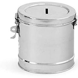 Stainless Steel Round Shape Money Bank Piggy Banks Antique Coin Bank Box(Size -Large) Coin Bank-image-1