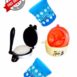 Combo Of Free 2 Plastic Container|| Casserole With Non Stick Electric Roti and Khakra Maker-10
