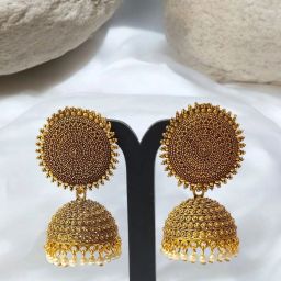 Oxidised Traditional Round Dome Jhumka Earrings for Women & Girls – Antique Look Brass Jhumki Earring-image-44