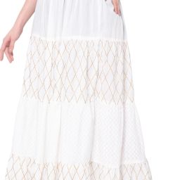 Women Printed Flared White Skirt-image-62