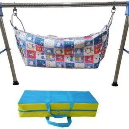 Stainless steel round foldable baby cradle ghodiyu with cotton hammock-18