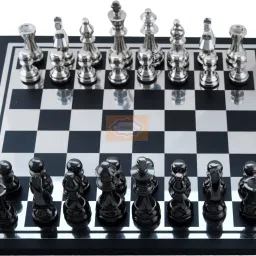 Wooden And Metal Chess Board Game Black and Silver Finish 7.62 cm Chess Board-36
