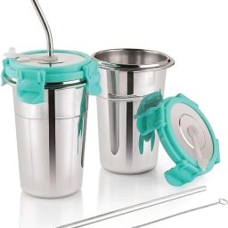 (Pack of 2) Steel Coffee Mug with Straw Clean Brush, Travel Sipper Tumbler Mug Glass Water/Juice Glass-image-48
