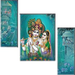 saf Elegant Radha Krishna Blue Tone Wall Art – Traditional Indian Artwork Digital Reprint 12 inch x 20 inch Painting-picture-1