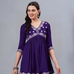 new4u Women Embroidered Viscose Rayon Flared Kurta-picture-0