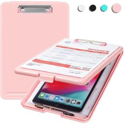Clipboard File Storage Case Plastic Clipboard Exam Board with Storage Box(Pink)-31