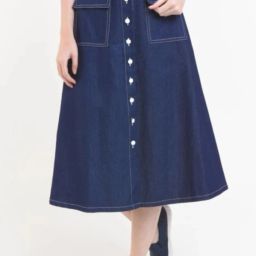 Women Solid A-line Blue Skirt-image-56