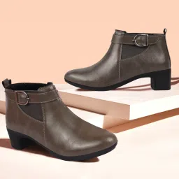 Flared Heel Mid Ankle Classic Winter Buckle Strap Chelsea Boots For Women-image-84