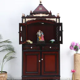 dzyn furnitures Sacred Palace Large Floor Rested Cupboard Pooja Mandir with Door (Brown Gold)-picture-12