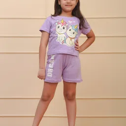 Ninos Dreams Girls Graphic Printed Pure Cotton T-shirt With Shorts-image-71