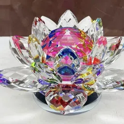 Vastu/Feng Shui Transparent Crystal Glass Lotus Flower With Manual RotatingStand Decorative Showpiece-7 cm-image-14