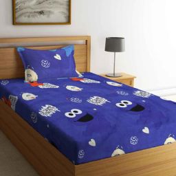 klotthe Sesame Street Themed Single Bedsheet with 1 Pillow Cover in Blue Colour-picture-39