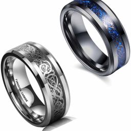 black ring blue chain spinner ring silver black ring tungsten ring ring for men Alloy, Stainless Steel, Zinc Ring-image-40
