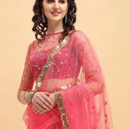 Sangria Rose & Gold-Toned Embellished Sequinned Supernet Heavy Work Saree-image-27