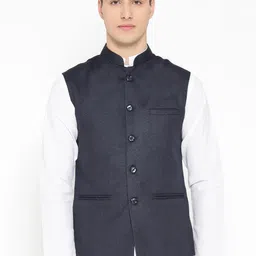 Badoliya & Sons Men Navy Blue Solid Nehru Jacket-12