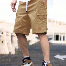 Solid Men Brown Cargo Shorts-image-75