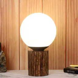 tu casa White Glass Shade Table Lamp With Mango Wood Base-picture-31