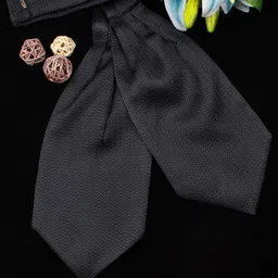 PELUCHE Unisex Black Woven Design Cravat-image-69