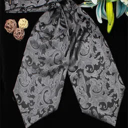 PELUCHE Unisex Black & Grey Woven Design Cravat-image-66