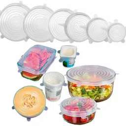 Silicon Food Wrap cover Lids Set of 6 Bowl Safe Microware Safe Transparent 8 inch Lid Set, Pack of 6-picture-19