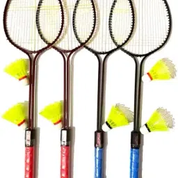 4 Pc Double Shaft racket with 6 Nylon shuttle cock Badminton Kit-image-27