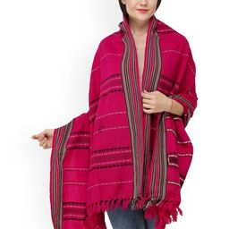 Exotic India Lilac Rose Woven Border and Thread Weave Wool Shawl-image-75