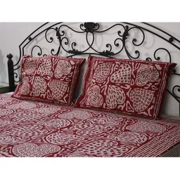 Exotic India Red & White Floral Cotton 300 TC Queen Bedsheet with 2 Pillow Covers-2