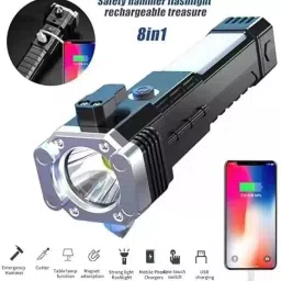 flostrain Rechargeable Multi Function LED Flashlight with Power Bank 4 hrs Torch Emergency Light image 4