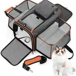 abhsant Cat&DogCarrier Bag, Airline Approved Pet Carrier 2 Sides Expandable Fleece Pad Grey Airline Pet Carrier-picture-20