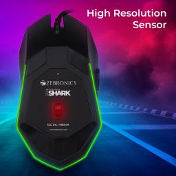 ZEBRONICS Shark Wired Ambidextrous OpticalGaming Mouse Premium Gaming Mouse, 6400 DPI, 6 Buttons, RGB, High Resolution Sensor image 4